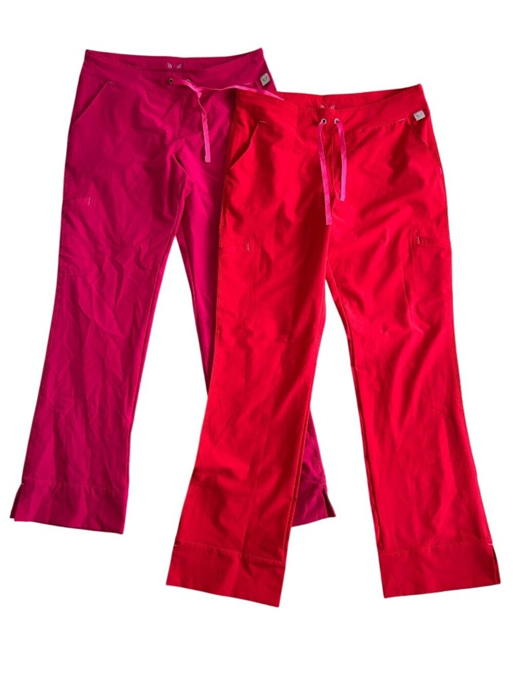 Bundle Smitten Womens Sz Small Drawstring Scrub Pants Red & Pink Stretch Pockets